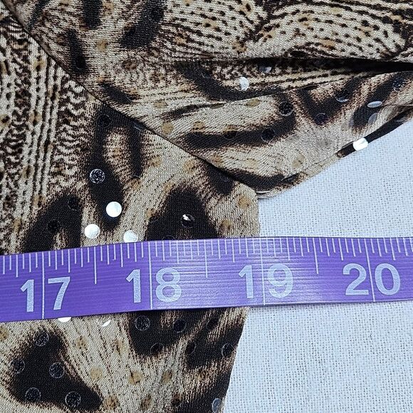Joseph Ribkoff Sequin Brown & Tan Animal Print Double Zip Jacket Lined Blouse - Picture 9 of 14